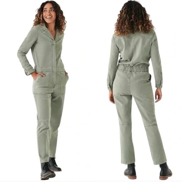 Faherty Overland Twill Utility Jumpsuit Olive Green Straight Leg Size M - Picture 3 of 17